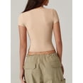 thumbnail image 4 of Gupgi T-Shirts Ajustés pour Femmes Crop Tops Basiques Décontractés Manches Courtes Col en V Tee Serré, 4 of 7