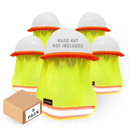 KwikSafety (Charlotte, NC) VADER Hard Hat Sun Shade (5 PACK) ANSI OSHA High Visibility Cooling Mesh Contrasting Reflective Hi Vis Regular Brim Neck Protection Construction Helmet Sun/Rain Shield Guard