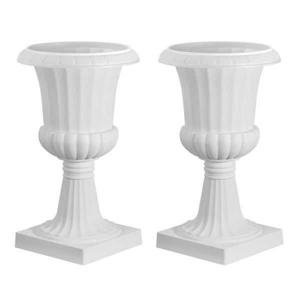 KFFKFF Plastic Urn Planters, 9.8 x 16.5 Inch, Set of 2 White Decorative Flower Pots for Indoor & Outdoor Use, Ideal for Weddings, Events, Home, Garden, Balcony, Patio, and Stage Decorations