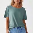 thumbnail image 2 of Camiseta de verano holgada para mujer: mezcla de nailon, cuello redondo, fácil de combinar con pantalones cortos o leggings., 2 of 4