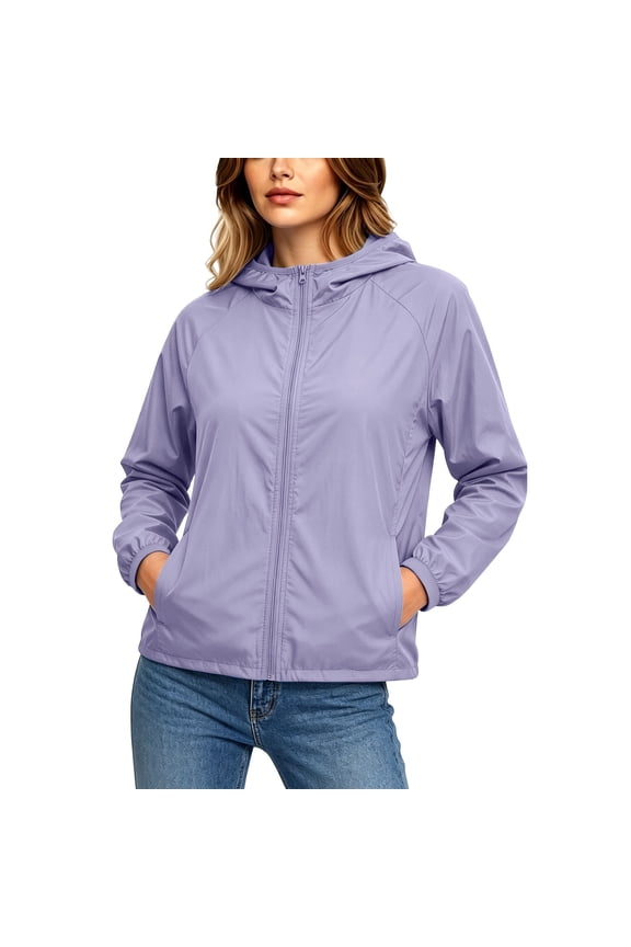 Sun Protection Top for Women Lightweight Long Sleeve Hooded Zipper Jacket Outdoor Sport Sunscreen Coat with Pockets