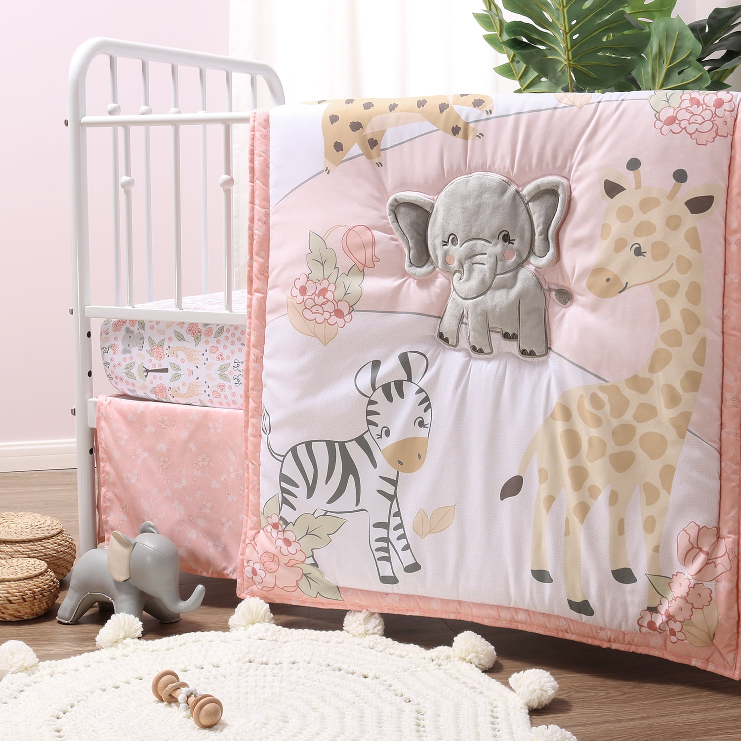 Free Shipping NoJo Dreamer Pink Gray Elephant 8 Piece Crib Bedding Set Girl Walmart