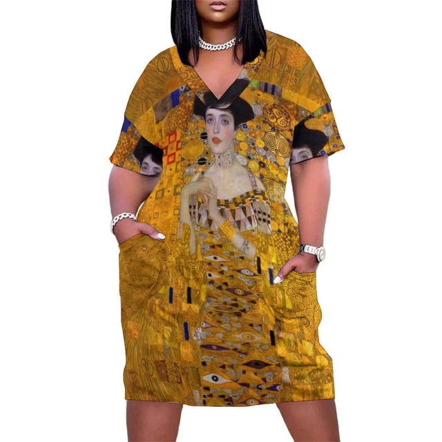 GUSTAV KLIMT - Retrato de Adele Bloch-Bauer I Impresión artística de Gustav Klimt en HD Vestido de bolsillo suelto Vestido de mujer Vestidos de lujo