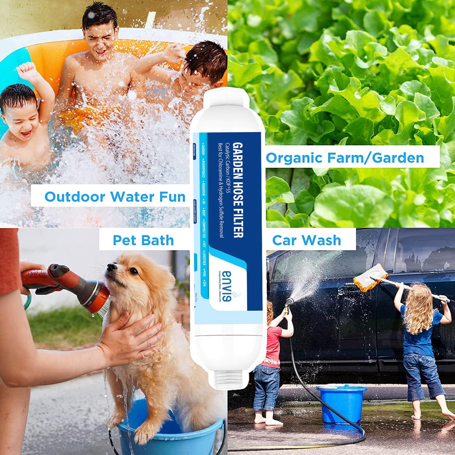 Envig Catalytic Carbon KDF Inline Garden Hose Filter Removes Chloramine, Chlorine, VOCs & Chemicals For Hydroponics, Microgreens, Organic Gardening, Pet, and Healthy Outdoor Living (1)