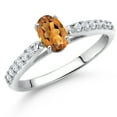 thumbnail image 2 of Gem Stone King 10K White Gold Orange Red Madeira Citrine and White Lab Grown Diamond Engagement Ring for Women (0.58 Cttw, Oval 6X4MM, Gemstone Birthstone, Size 9), 2 of 4