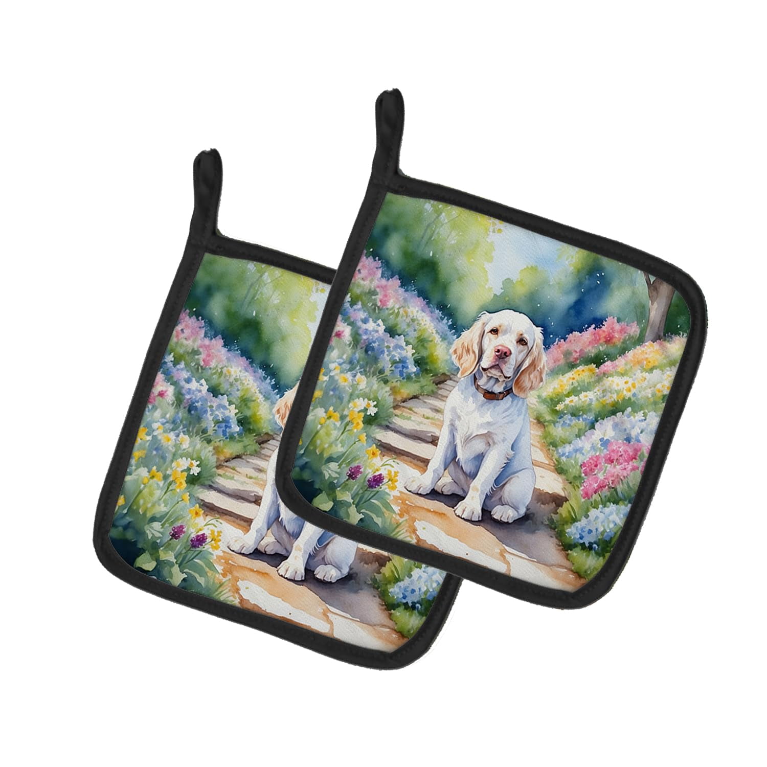 English Bulldog Spring Path Pair of Pot Holders