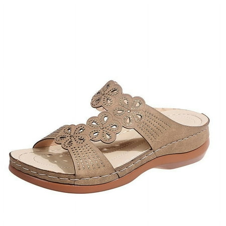 

ZBCHLS Women s Sandals Comfortable Wedge Sandals with Arch Support Summer Casual Fish Mouth Open Toe Slip-on Slipper Flower Hollow Platform Slides Flip Flops