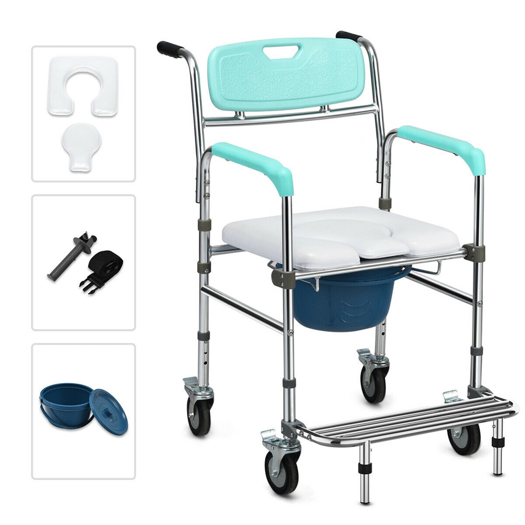 Gymax Medical Transport Commode Wheelchair Aluminum Shower Chair w