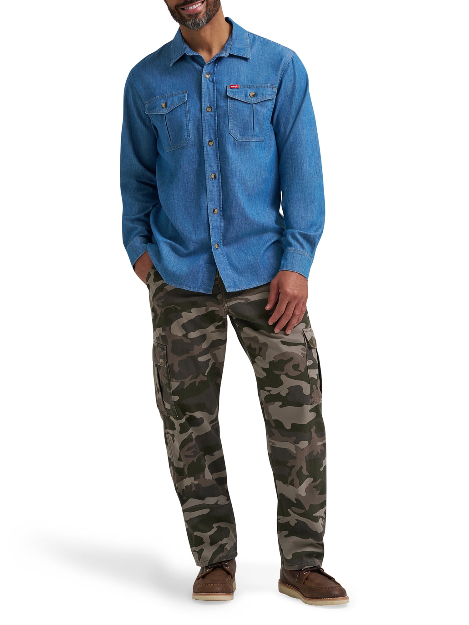 Wrangler® Men's and Big Men's Relaxed Fit Long Sleeve Woven Shirt, S-5XL