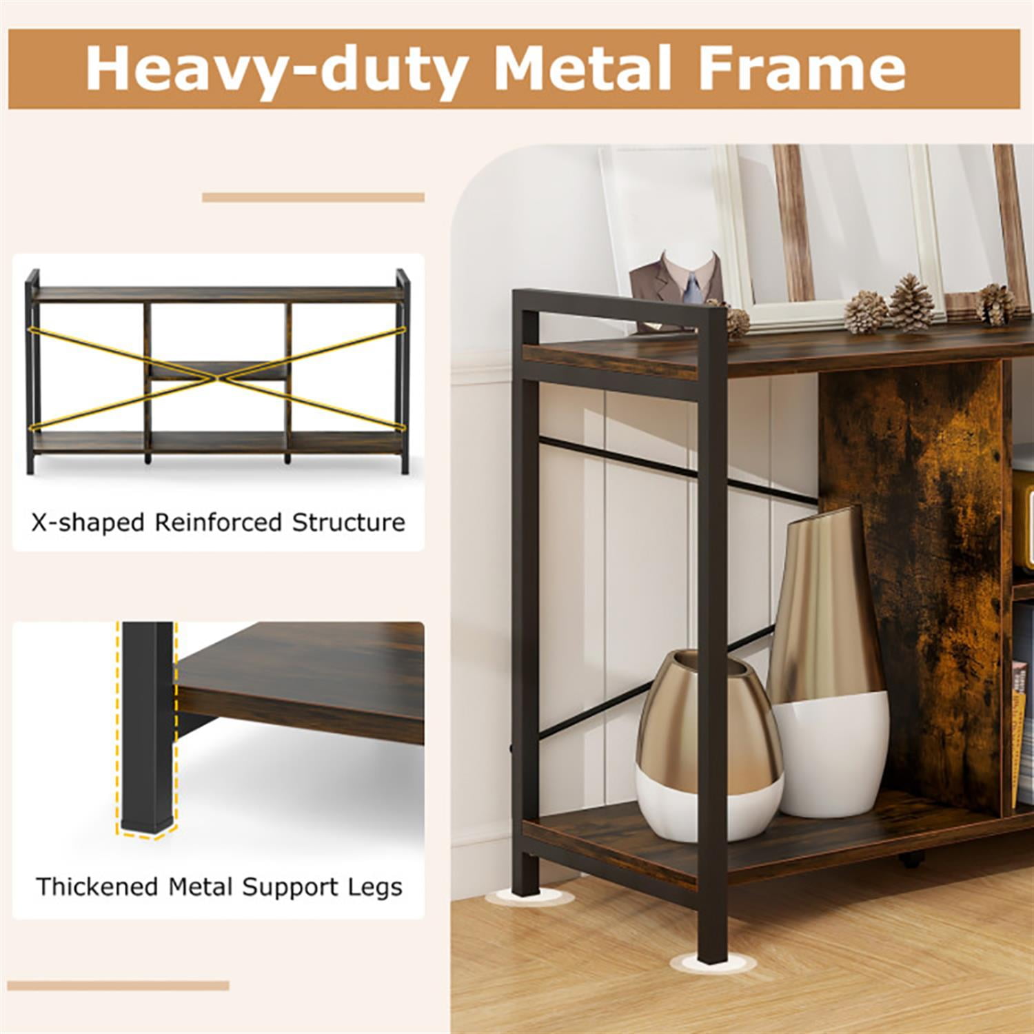 Demi Bonn TV Stand for 55" TVs, Entertainment Center, Industrial Media TV Console Table for Living Room Bedroom, Brown