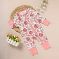 thumbnail image 2 of ZEHJUHAN Baby Infant Back to School Romper Long Sleeve Apple & Pencil Print Zipper Onesie Outfit Pink，1-3M, 2 of 7