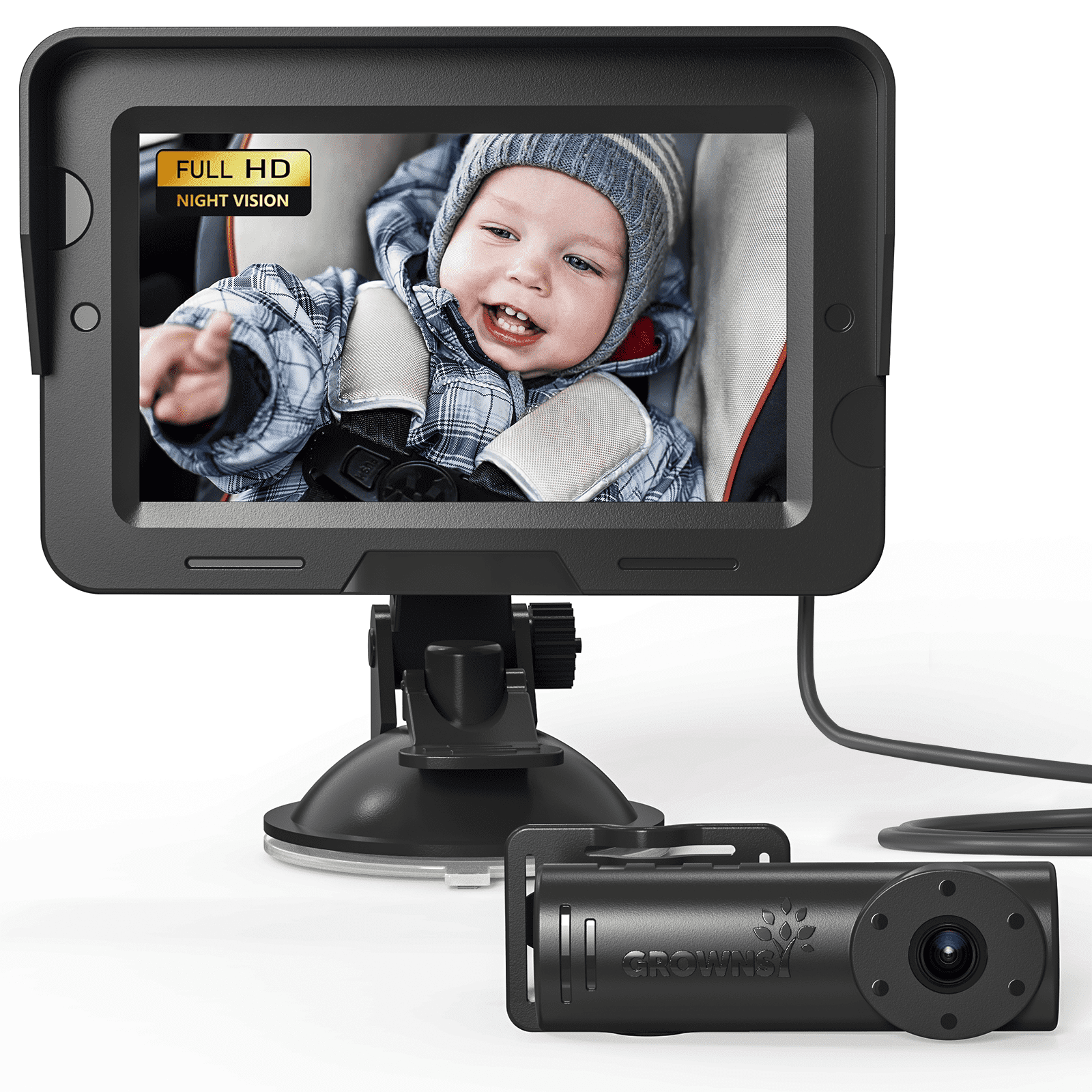 Grownsy Baby Car Camera,4.3" HD Display Baby Car Mirror with Night Vision Feature,Wide Clear View