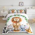 thumbnail image 2 of Feelyou Jungle Lion Animal Queen Comforter Set, Cartoon Cheetah Elephant Zebra Lover Bedding Sets, Teens Kids Boys Girls Reversible Bedding Comforter Set, Breathable Home Decor, 3pcs, 2 of 8