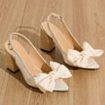 thumbnail image 6 of Sandals Women Dressy Fashionable Versatile European and Pointed Bow Thick Heels Large Size Women's Shoes Fashion Dress High Heels Beige 37, 6 of 8