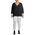 thumbnail image 5 of Terra & Sky Women's Plus Size Pintuck Woven Printed Quarter Sleeve V-Neck Blouse, 5 of 6