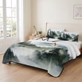 thumbnail image 2 of Quilts Full Size Bedding Set, Green Black Mountain Lightweight Quilted Comforter, Forest Pine Trees Abstract Art Soft Reversible Bedspread Coverlet with Pillow Covers for All Season, 78" x 90", 2 of 9