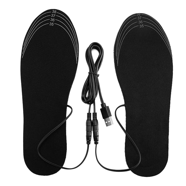 Yinanstore Semelles Chauffantes USB Réutilisables Lavables à Couper pour Hommes et Femmes Hiver Chasse Ski Pêche Randonnée - Noir, 35-39