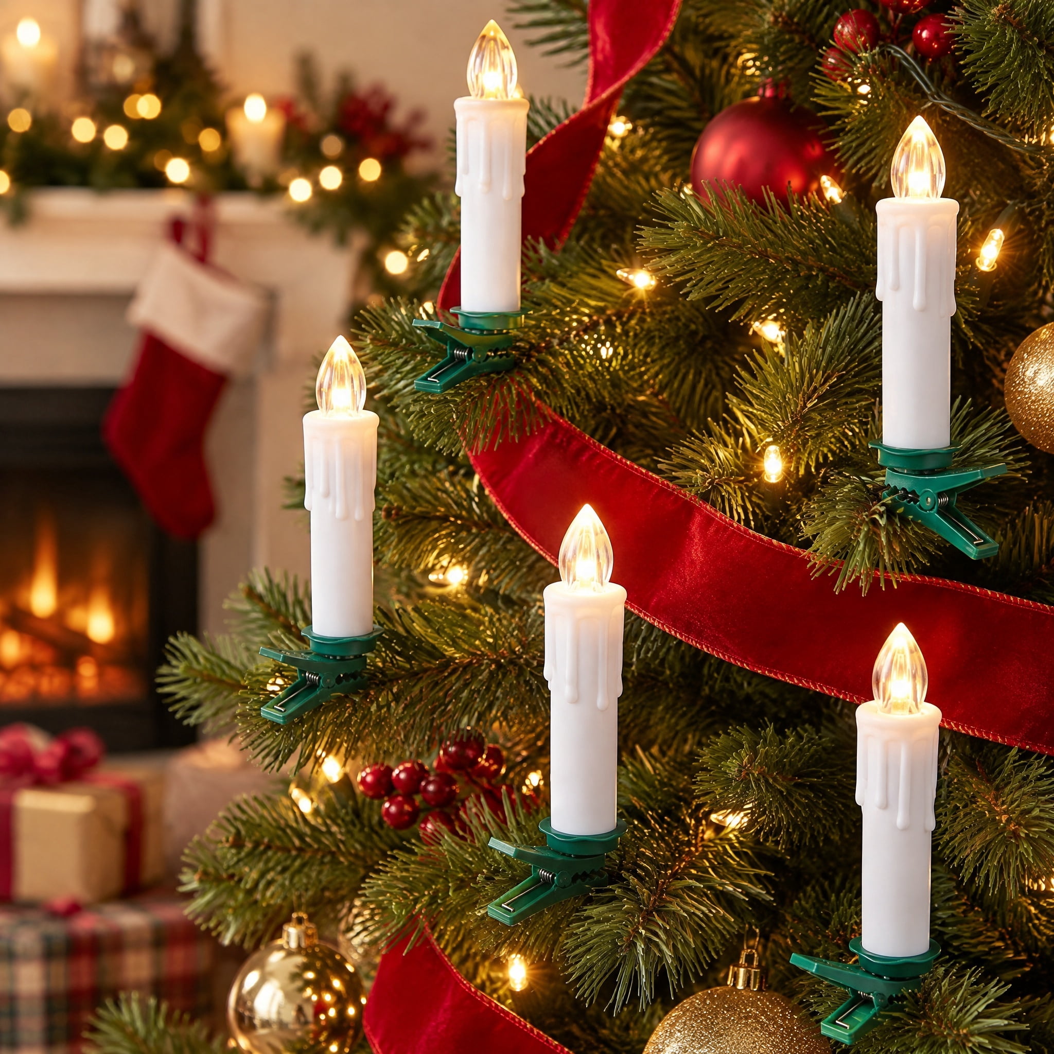 Indoor Battery-Operated LED Cordless Christmas Candle Clip Lights, 4", White, 10 Count, by Holiday Time