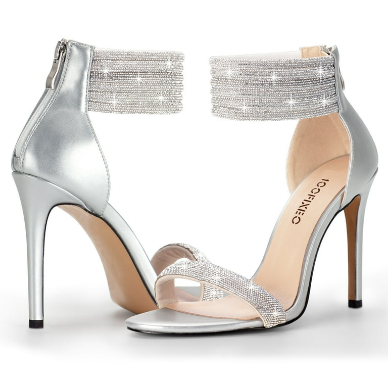 YOWMNS Sexy Rhinestone High Heeled Sandals Elegant Open Toe ankle