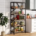 thumbnail image 4 of Finmind 71-inch Industrial Bookshelf, 6 Shelf Etagere Bookcase, FreeStanding Open Display Book Shelves for Bedroom, Living Room, Light Brown & Black, 4 of 9