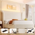 thumbnail image 5 of Hiphuta Modern King Size Corduroy Upholstered Bed Frame, LED Platform Bed Frame with 55"H Vertical Stripe Tufted Corduroy Velvet Wingback Headboard, White, 5 of 10