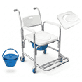 thumbnail image 1 of Silla Comodo 3 en 1 con Ruedas y Freno en 4 Llantas | Asiento Acojinado Impermeable | Silla para Baño, Ducha e Inodoro Portátil Adulto Mayor | Soporta 110 kg, 1 of 11