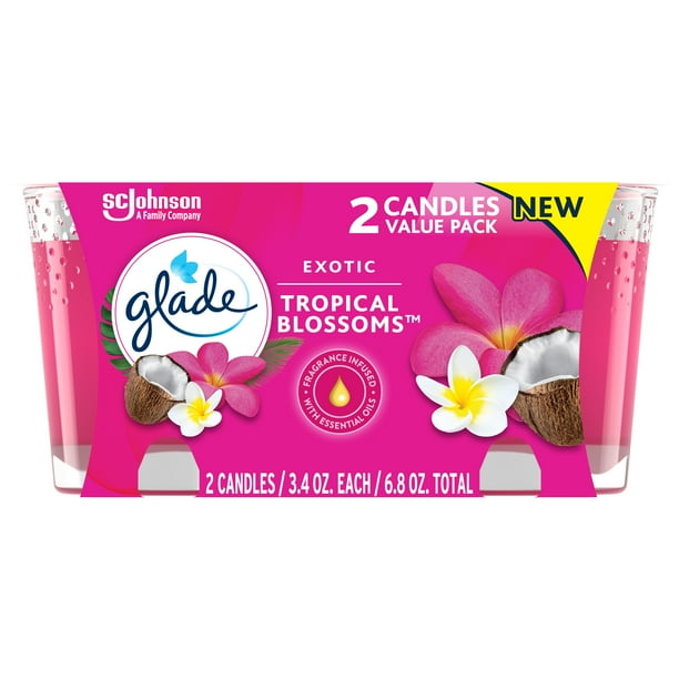 Glade Jar Candle 2 CT, Exotic Tropical Blossoms, 6.8 OZ. Total, Air