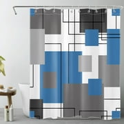 Grey and White Striped Geometric Shower Curtain Decor, Abstract Mid Century Modern Black Blue Shower Curtains for Bathroom 60X72 inch Polyester Fabric Bathroom Decoration Bath Curtains Hooks Included
