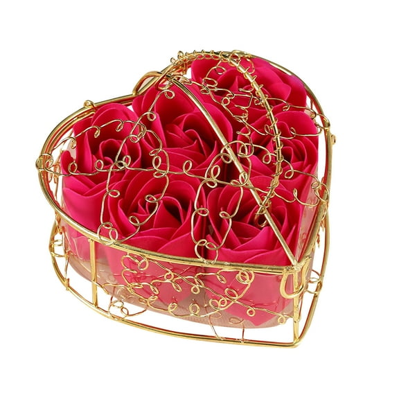 Valentine's Day Gift, 6-Piece Flowers Heart Shape Box, Artificial Rose Soap Flower Valentine's Day Product Creative Birthday Gift
