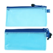 Blue Plastic Zip Closure A5 File Document Bag Pocket Holder 4pcs