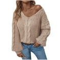 thumbnail image 5 of Gnshining Oversized Sweaters for Women Long Sleeve V Neck Loose Pullovers Fall Fashion Cable Knit Solid Color Shirts, 5 of 5