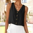 thumbnail image 2 of DDAPJ pyju Womens Sleeveless Button Down Shirts Solid Casual Loose V Neck Crop Tank Top Summer Casual Beach Tanks Black L, 2 of 9