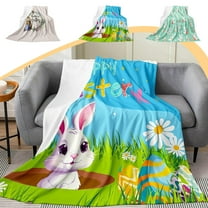 Bunny Bed Blanket Easter Theme Throw Blanket for Sofa Couch, Happy Easter Eggs Fleece Blanket Cute Pet Animals Flannel Blanket 39"x27.5" Greetings and Presents for Easter