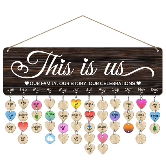 1 Set Wooden Family Celebrations Birthday Reminder Calendar Board Celebrations Calendar Wall Hanging with 100 Tags DIY