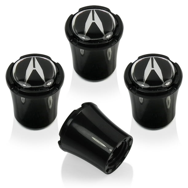 Acura Silver Logo 4 Black ABS Tire Stem Valve Caps