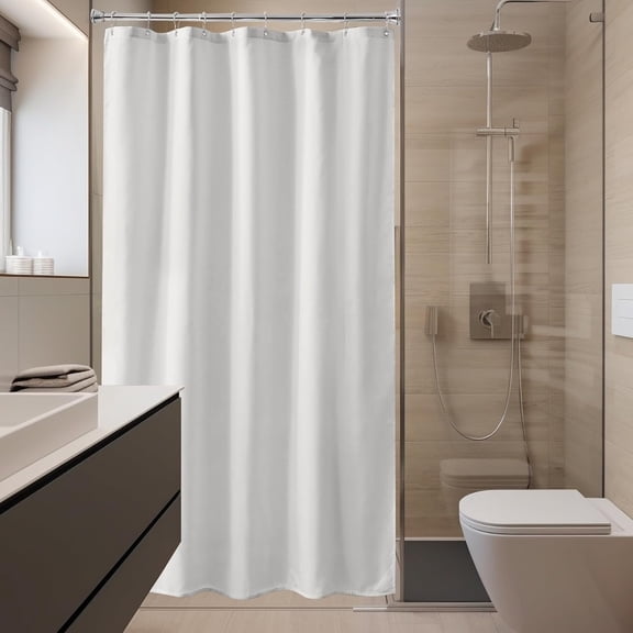 AUQ Long Stall Shower Curtain Liner Washable,54X78 Inches,Fabric Shower Liner with 2 Bottom Stones,Waterproof Rv Shower Curtain Liner,9 Grommet Holes,Hotel Quality,White