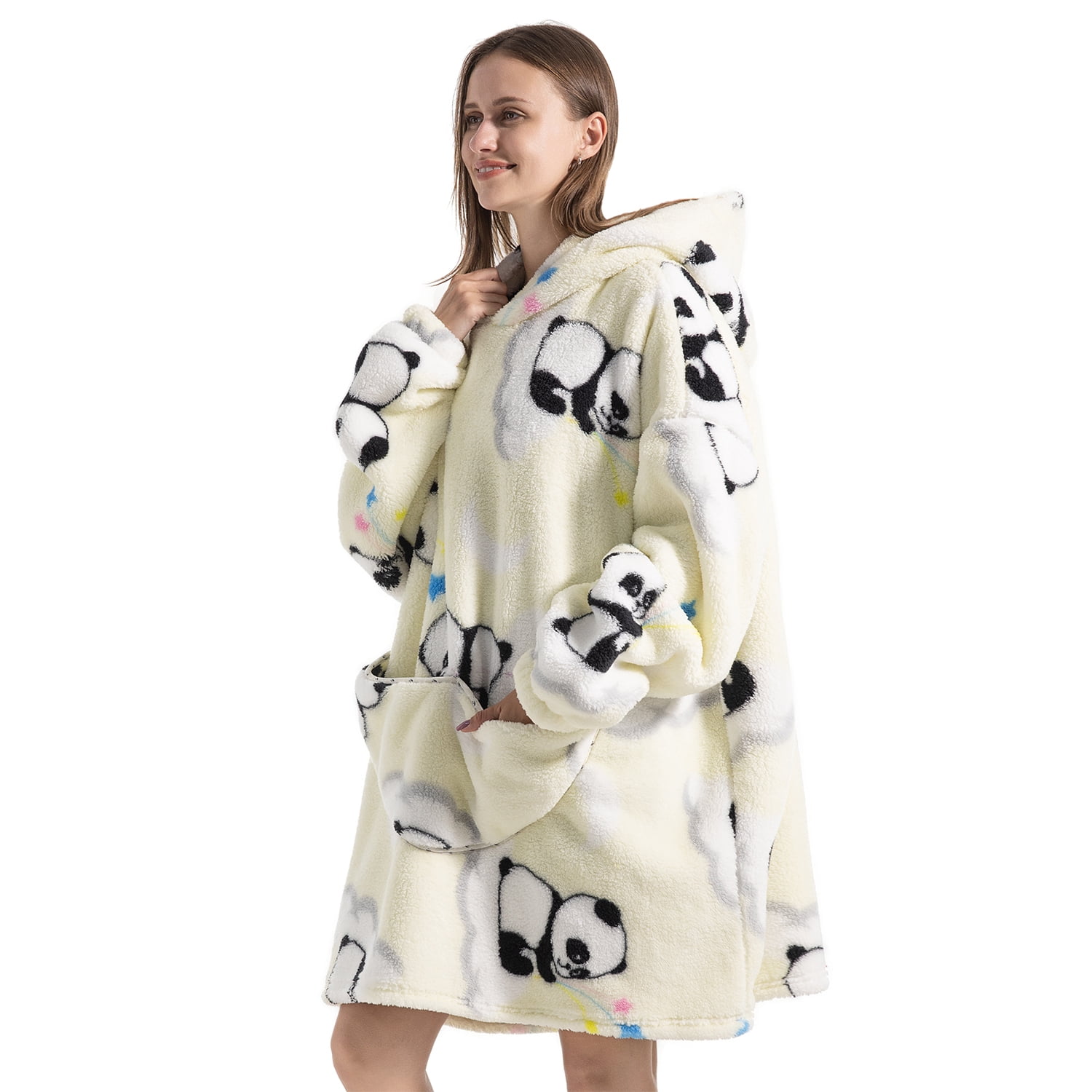Msrlassn Hoodie Blanket for Women Adults Wearable Hooded Sweatshirt Pullover, Wearable Blanket Hoodie Super Soft Warm Cosy Sweatshirt with Big Pocket