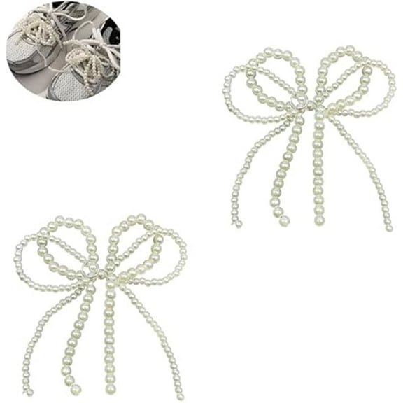 QZS 1Pair Pearls Bow Shoe Decoration Charms,Bead Chain Sneaker Buckle,Elegant Dress Shoes Buckle,Casual Shoes DIY Shoe Lace Accessories,Bowknot Jewelry for Women Girls