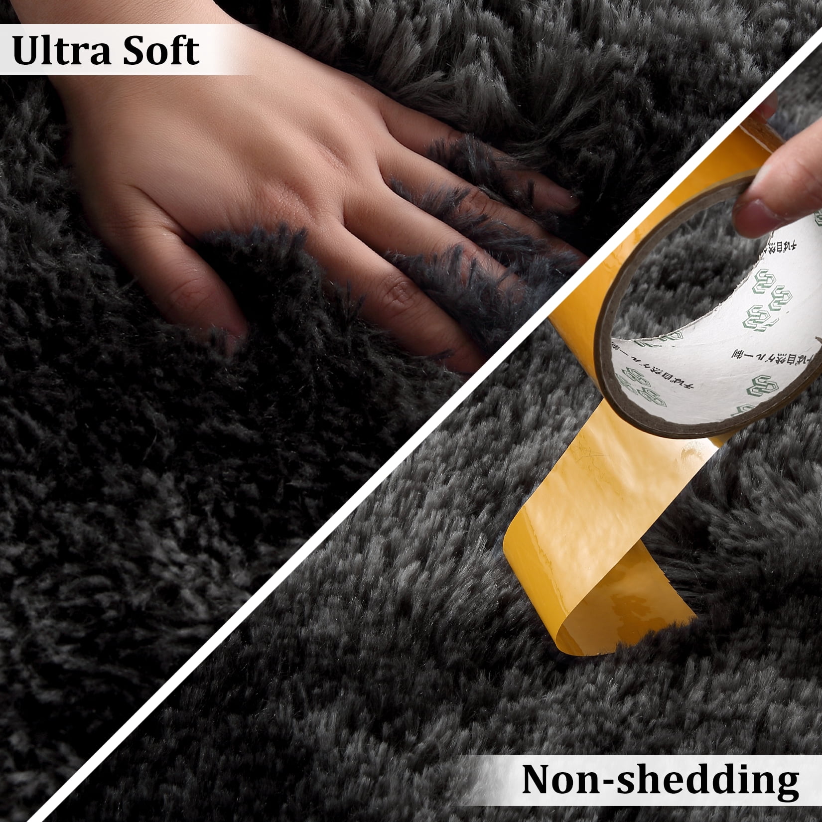 ZACOO 9' x 12' Extra Large Shag Area Rug Fluffy Carpets Fuzzy Non-Skid Furry Plush Area Rugs for Home Decor, Black Gray