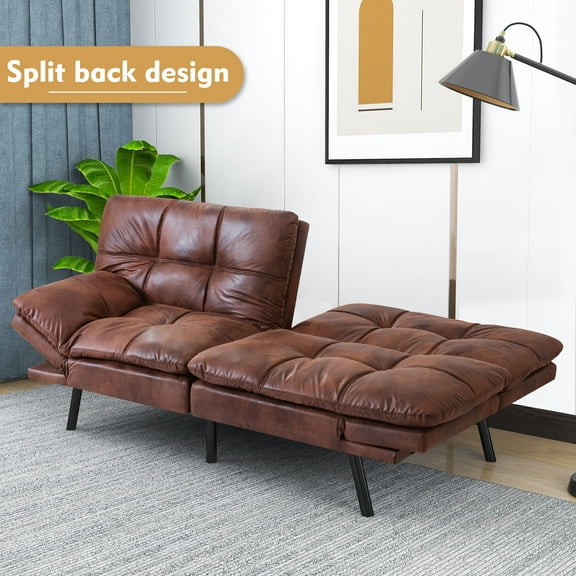 Atilioo Sofa, with Armrests And Metal Legs, Convertible Futon Sofa Bed, Brown