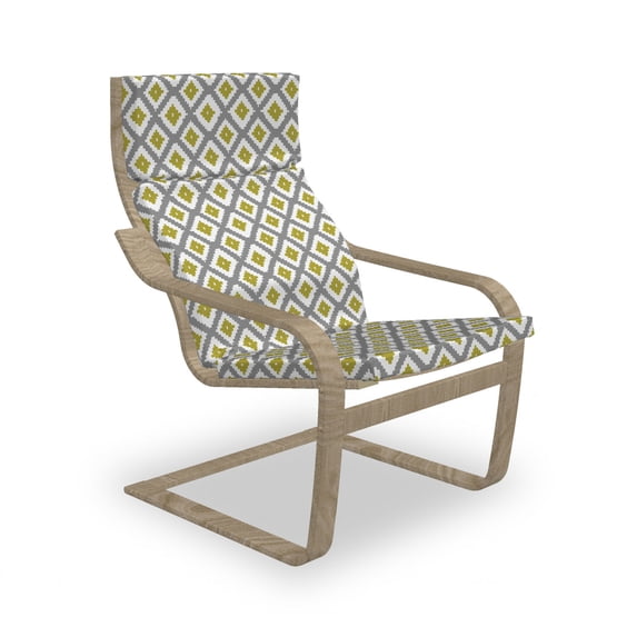 Geometric Armchair Pad and Slipcover, Repetitive Simplistic Abstract Rhomb Check Pattern in Bicolour Design, 1 Piece Soft Cushion Replacement with Removable Cover, Dimgray Khaki White, by Ambesonne
