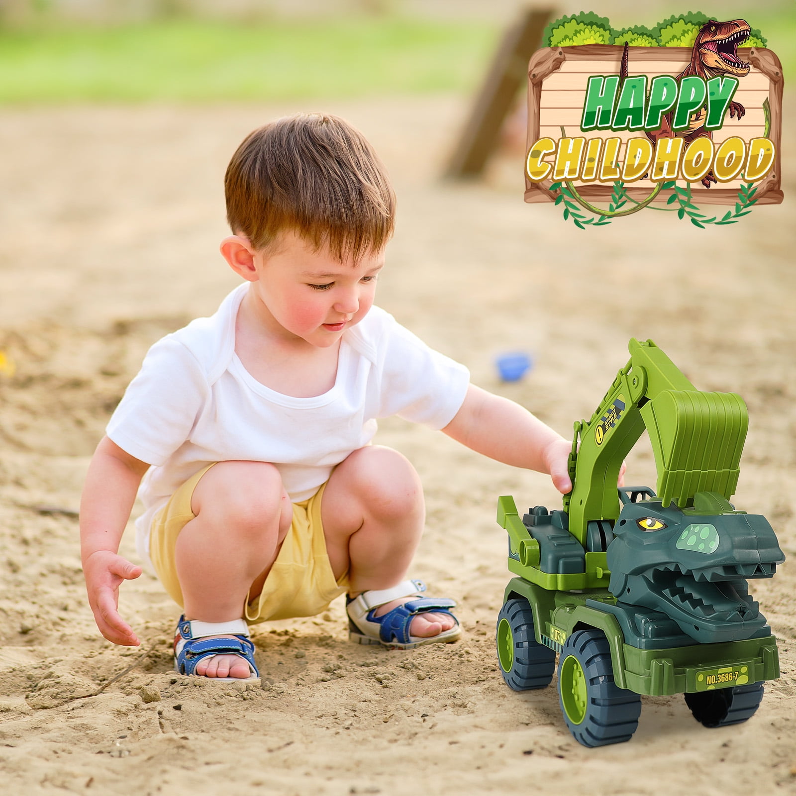 Dinosaur Toy Truck for Boys, Dinosaur Large Construction Vehicle, Tyrannosaurus Rex Excavator, Dinosaur Toys Gift for Boys Kids Ages 3+