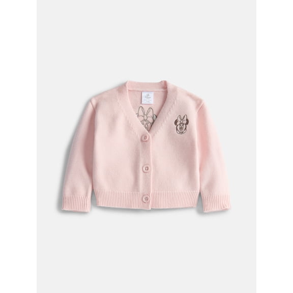 Disney Baby Wishes Dreams Minnie Mouse Embroidered Cardigan with Long Sleeves, Sizes 0/3M-18M