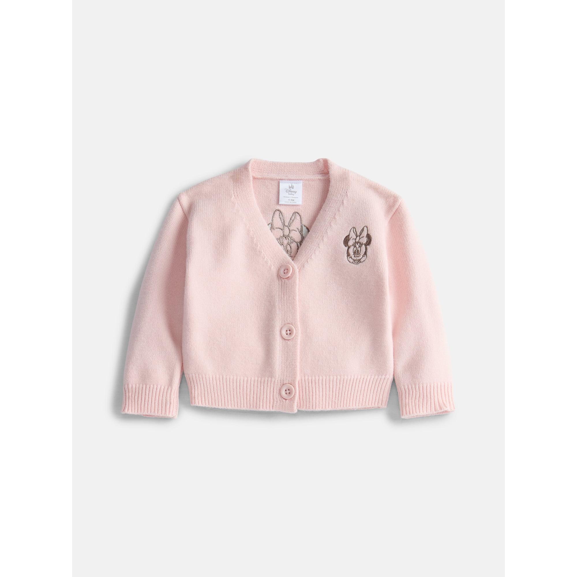 Disney Baby Wishes + Dreams Minnie Mouse Embroidered Cardigan with Long Sleeves, Sizes 0/3M-18M