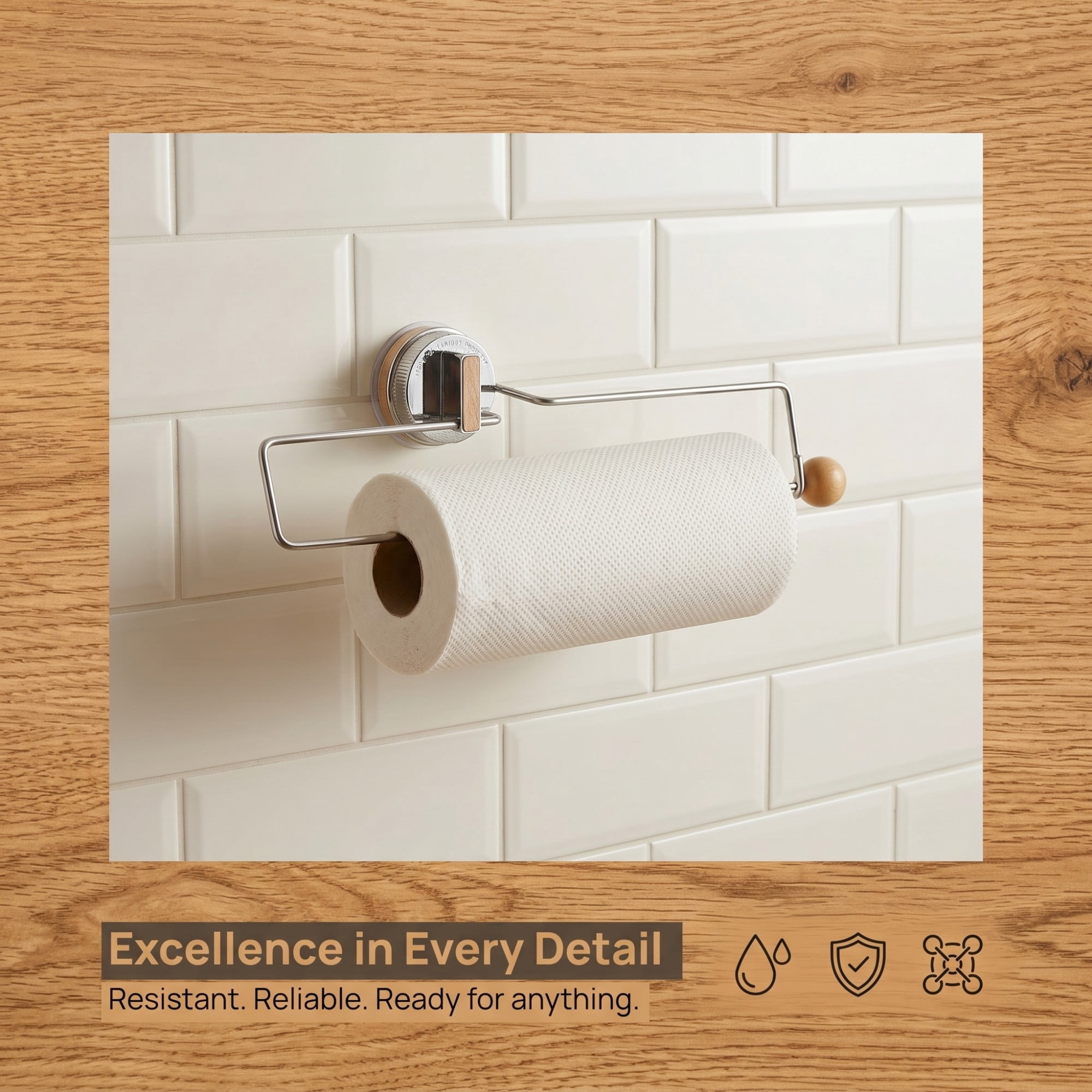Unique Bargains Wall Mount Paper Towel Holder Rustproof Towel Rack Natural 12.6x2.4inch