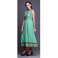 thumbnail image 3 of Bimba Kurti Longue Indienne en Damas Vert Aigue-Marine pour Femmes, Tenue de Fête, Imprimée, Sans Manches, Robe Anarkali, X-Small, 3 of 6