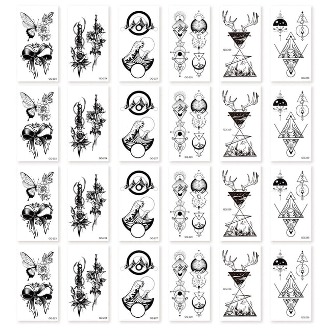 24 hojas de tatuajes temporales para mujeres, arte corporal, pegatinas para niñas y adultos.