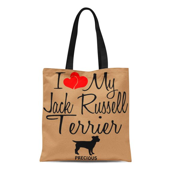 NUDECOR Canvas Tote Bag Heart I Love My Jack Russell Terrier Dog Owner Reusable Handbag Shoulder Grocery Shopping Bags