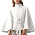 thumbnail image 3 of YUNAFFT Windproof Cape-Style Coat for Women with Stand Collar Bell Sleeves Waist Tie Belt Soft Warm Autumn Outerwear, 3 of 5