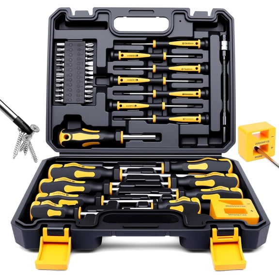 43-Piece Magnetic Screwdriver Set with Case, Professional Screwdriver Set Kit with Slotted Phillips Torx Hex Pozidriv & Precision Screwdrivers, Bits, Flexible Extension Shaft & Tool Set Accessories